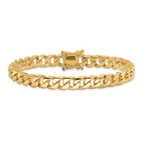 14K 7.5mm Yellow Gold Hand Polished Flat Beveled Curb Link Bracelet with Box Catch Clasp, 8" view 3