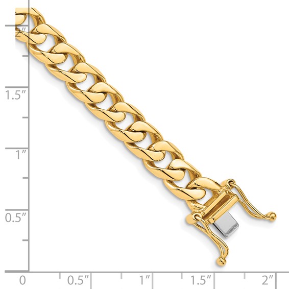 14K 7.5mm Hand Polished Flat Beveled Curb Link with Box Catch Clasp Chain (per inch)