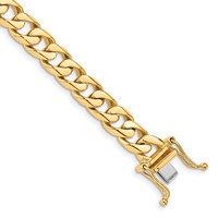 14K 7.5mm Yellow Gold Hand Polished Flat Beveled Curb Link Bracelet with Box Catch Clasp, 8" view 1