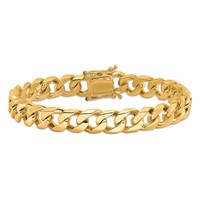 14K 9.7mm Yellow Gold Hand Polished Flat Beveled Curb Link Bracelet with Box Catch Clasp, 8" view 3