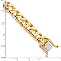 14K 9.7mm Yellow Gold Hand Polished Flat Beveled Curb Link Bracelet with Box Catch Clasp, 8" view 4