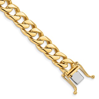 14K 9.7mm Hand Polished Flat Beveled Curb Link with Box Catch Clasp Chain (per inch)