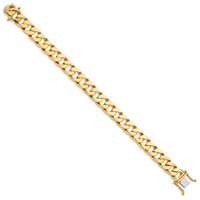 14K 10.6mm Yellow Gold Hand Polished Flat Beveled Curb Link Bracelet with Box Catch Clasp, 8" view 2