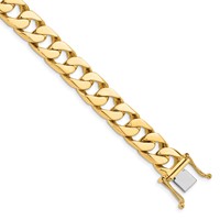 14K 10.6mm Yellow Gold Hand Polished Flat Beveled Curb Link Bracelet with Box Catch Clasp, 8" view 1