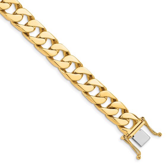 14K 10.6mm Hand Polished Flat Beveled Curb Link with Box Catch Clasp Chain (per inch)