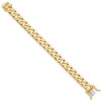14K 12mm Yellow Gold Hand Polished Flat Beveled Curb Link Bracelet with Box Catch Clasp, 8" view 2