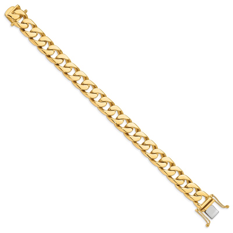 14K 8 inch 12mm Hand Polished Flat Beveled Curb Link with Box Catch Clasp Bracelet