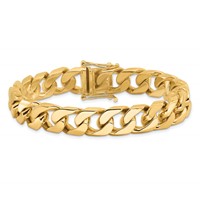 14K 12mm Yellow Gold Hand Polished Flat Beveled Curb Link Bracelet with Box Catch Clasp, 8" view 3