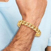 14K 12mm Yellow Gold Hand Polished Flat Beveled Curb Link Bracelet with Box Catch Clasp, 8" view 4