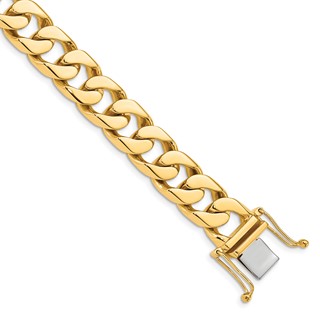 14K 12mm Hand Polished Flat Beveled Curb Link with Box Catch Clasp Chain (per inch)