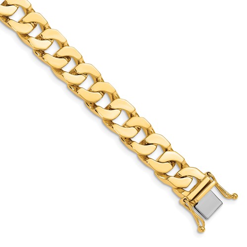 14K 10mm Yellow Gold Hand Polished Fancy Link Bracelet with Box Catch, 8"