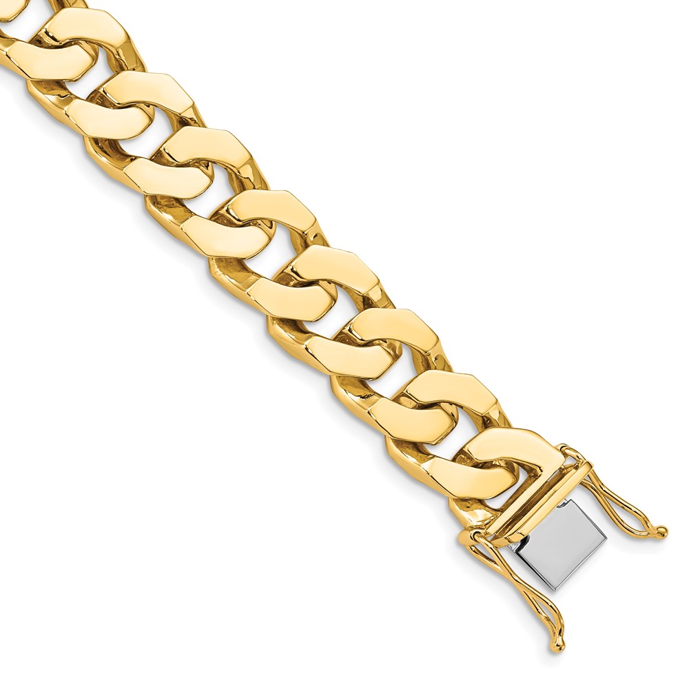 14K 11.6mm Yellow Gold Hand Polished Fancy Link Bracelet with Box Catch, 8"