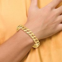 14K 10.2mm Yellow Gold Hand Polished Fancy Link Bracelet with Box Catch, 8" view 4