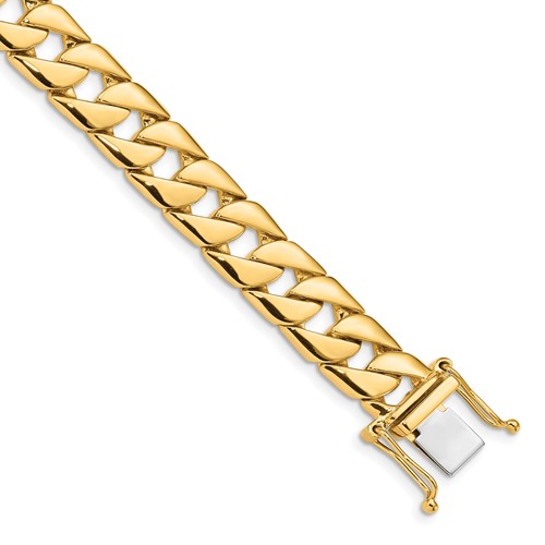 14K 10.2mm Yellow Gold Hand Polished Fancy Link Bracelet with Box Catch, 8"