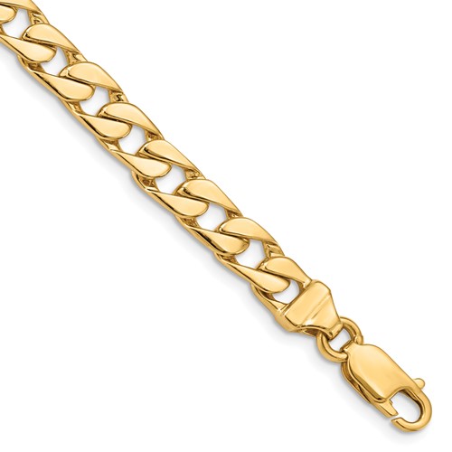 14K 6.5mm Yellow Gold Hand Polished Fancy Link Bracelet with Lobster Clasp, 8"