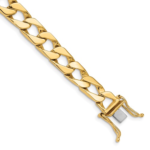 14K 7.9mm Yellow Gold Hand Polished Fancy Link Bracelet with Box Catch Clasp, 8"