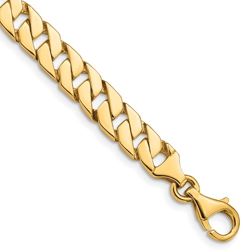 14K 7.4mm Yellow Gold Hand Polished Fancy Link Bracelet with Fancy Lobster Clasp, 7"