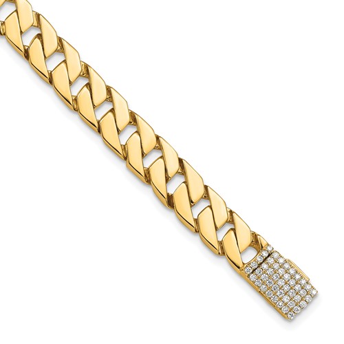 14K Yellow Gold 0.50 Carat Lab Grown Diamond VS+ F+ Complete 7.4mm Hand-Polished Fashion Link Bracelet, 8"