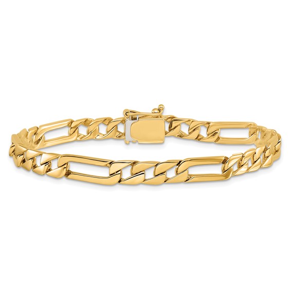 14K 6mm Hand Polished Figaro Link with Box Catch Clasp Chain (per inch)