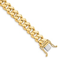 14K 10mm Yellow Gold Hand Polished Fancy Link Bracelet with Box Catch Clasp, 8" view 1