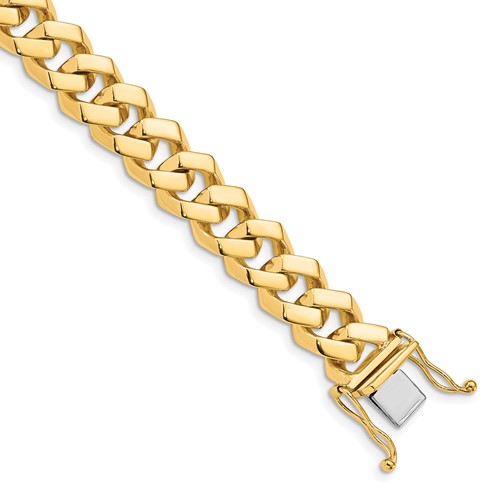 14K 10mm Yellow Gold Hand Polished Fancy Link Bracelet with Box Catch Clasp, 8"