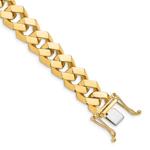 14K 11.5mm Yellow Gold Hand Polished Fancy Link Bracelet with Box Catch Clasp, 8"