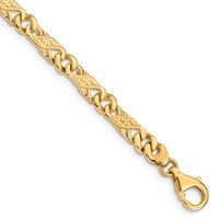 14K 5.5mm Yellow Gold Hand Polished Fancy Link Bracelet with Fancy Lobster Clasp, 7" view 1