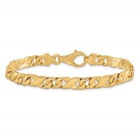 14K 6.7mm Yellow Gold Hand Polished Fancy Link Bracelet with Fancy Lobster Clasp, 8" view 3