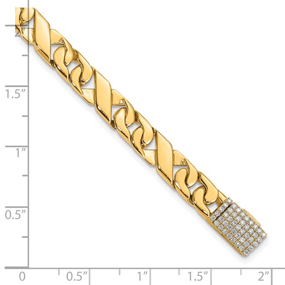 14k Hand-polished 6.7mm Fancy Link 1.75 carat Diamond Clasp 8 inch Bracelet