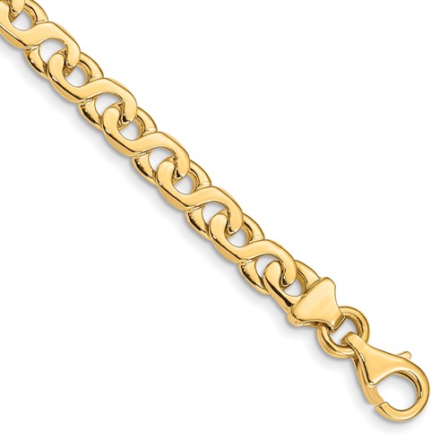 14K 6.2mm Yellow Gold Hand Polished Fancy Link Bracelet with Fancy Lobster Clasp, 7"