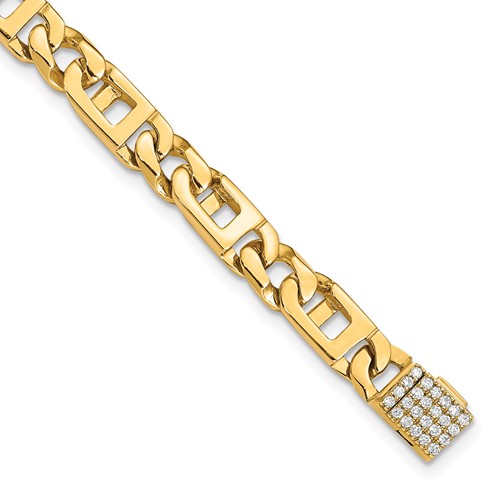 14K Yellow Gold 0.33 Carat Lab Grown Diamond VS+ F+ Complete 5.9mm Hand-Polished Anchor Link Bracelet, 7"