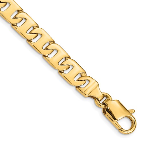 14K 8.4mm Yellow Gold Hand Polished Fancy Link Bracelet with Fancy Lobster Clasp, 8"