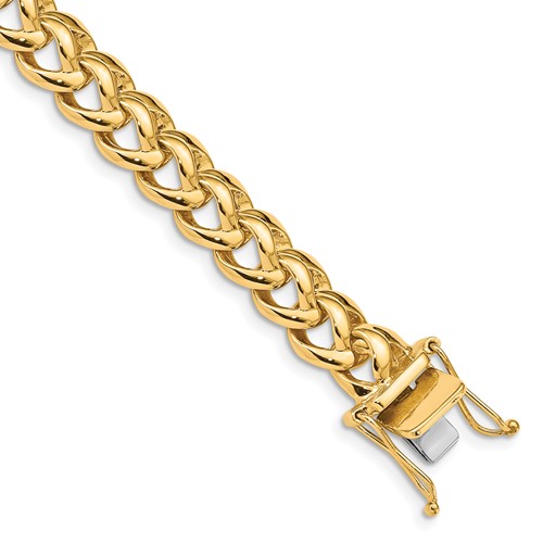14K 8.6mm Yellow Gold Hand Polished Fancy Link Bracelet with Box Catch Clasp, 8"