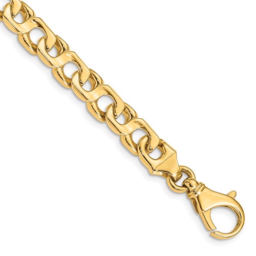 14K 7.4mm Yellow Gold Hand Polished Fancy Link Bracelet with Fancy Lobster Clasp, 8"