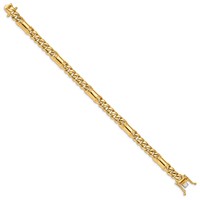 14K 7.5mm Yellow Gold Hand Polished Fancy Link Bracelet with Box Catch Clasp, 8" view 2