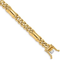 14K 7.5mm Yellow Gold Hand Polished Fancy Link Bracelet with Box Catch Clasp, 8" view 1