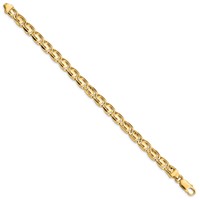 14K 7.5mm Yellow Gold Hand Polished Fancy Link Bracelet with Lobster Clasp, 8" view 2