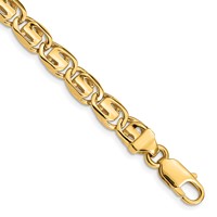 14K 7.5mm Yellow Gold Hand Polished Fancy Link Bracelet with Lobster Clasp, 8" view 1