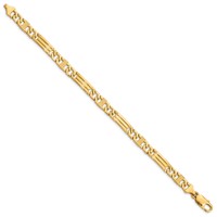 14K 7mm Yellow Gold Hand Polished Fancy Link Bracelet with Lobster Clasp, 8" view 2