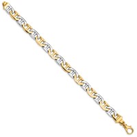 14K Two-tone 8mm Hand Polished Fancy Flat Anchor Link Bracelet with Fancy Lobster Clasp, 8" view 2