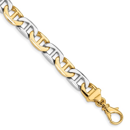 14K Two-tone 8mm Hand Polished Fancy Flat Anchor Link Bracelet with Fancy Lobster Clasp, 8"