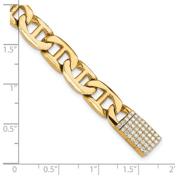 14k Hand-polished 8mm Anchor Link 1.5 carat Diamond Clasp 8 inch Bracelet