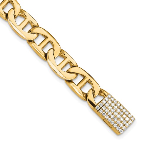 14K Yellow Gold 0.88 Carat Lab Grown Diamond VS+ F+ Complete 8mm Hand-Polished Anchor Link Bracelet, 8"