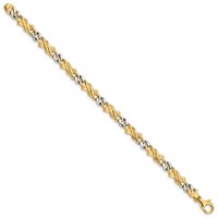14K Two-tone 6mm Hand Hand Polished Fancy Link Bracelet with Fancy Lobster Clasp, 7" view 2