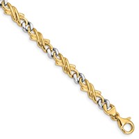 14K Two-tone 6mm Hand Hand Polished Fancy Link Bracelet with Fancy Lobster Clasp, 7" view 1