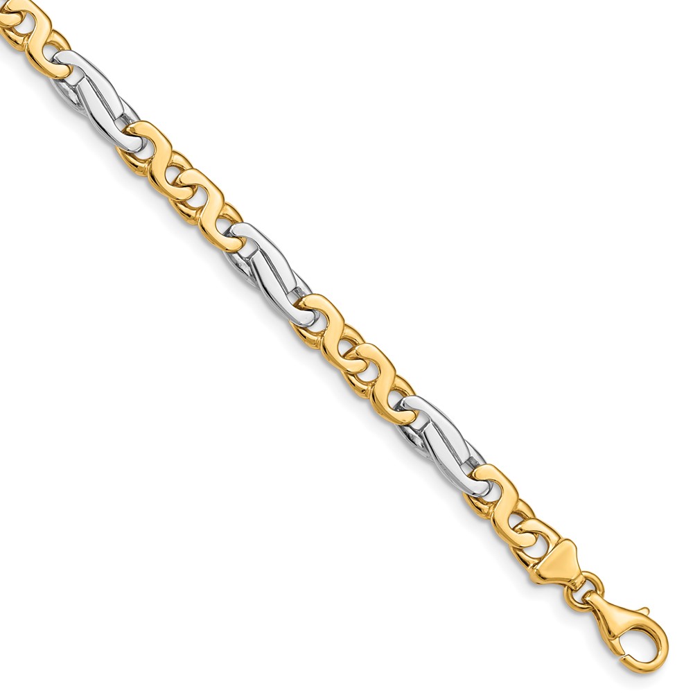 14K Two-tone 6mm Hand Polished Fancy Link Bracelet with Fancy Lobster Clasp, 8"