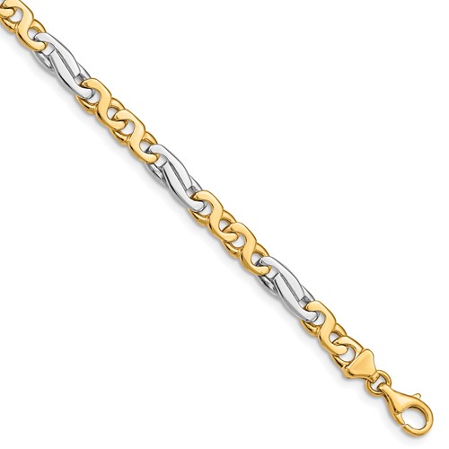 14K Two-tone 6mm Hand Polished Fancy Link Bracelet with Fancy Lobster Clasp, 8"