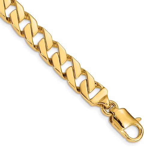 14K 8.5mm Yellow Gold Hand Polished Fancy Link Bracelet with Lobster Clasp, 8"