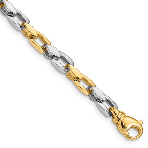 14K Two-tone 4.5mm Hand Polished Fancy Link Bracelet with Fancy Lobster Clasp, 8"