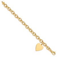 14K Yellow Gold Engravable 25x 19mm Solid Dangle Heart Charm and Solid Polished Link Bracelet, 8.5" view 2